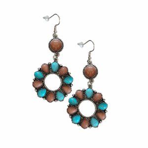 Floral Circle Drop Earrings | Scalloped Turquoise & Earth Earrings